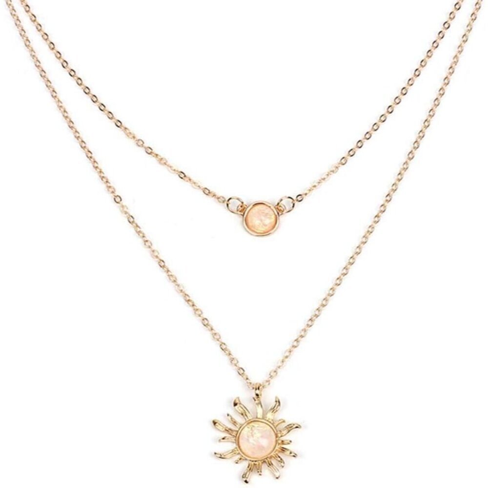 Gold Multi-Chain Layered Choker Necklace with Sun & Moon Charms for Women